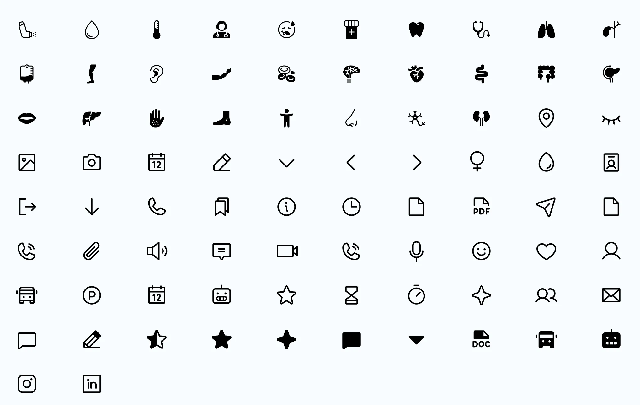 Icon set with medical specialty icons and interface icons